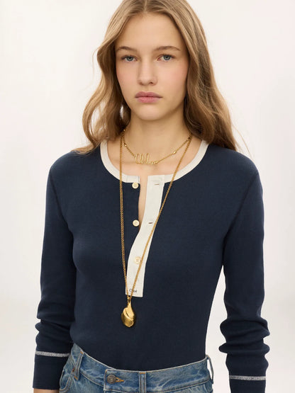 Fitted Henley shirt in cotton jersey