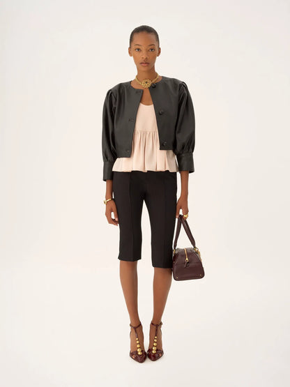 Gathered sleeveless top in crêpe de chine