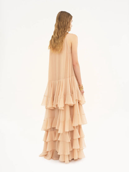 Tiered maxi dress in silk georgette