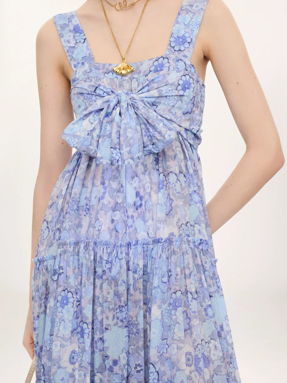 Tiered long dress in cotton voile