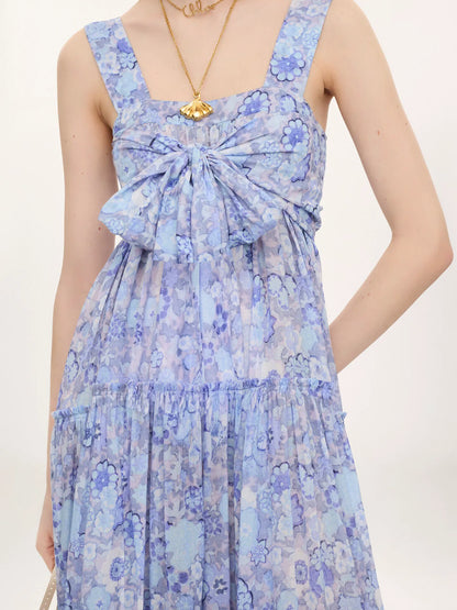 Tiered long dress in cotton voile