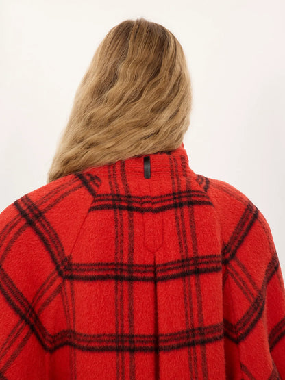 Double-breasted oversized long coat in check double-face wool & alpaca
