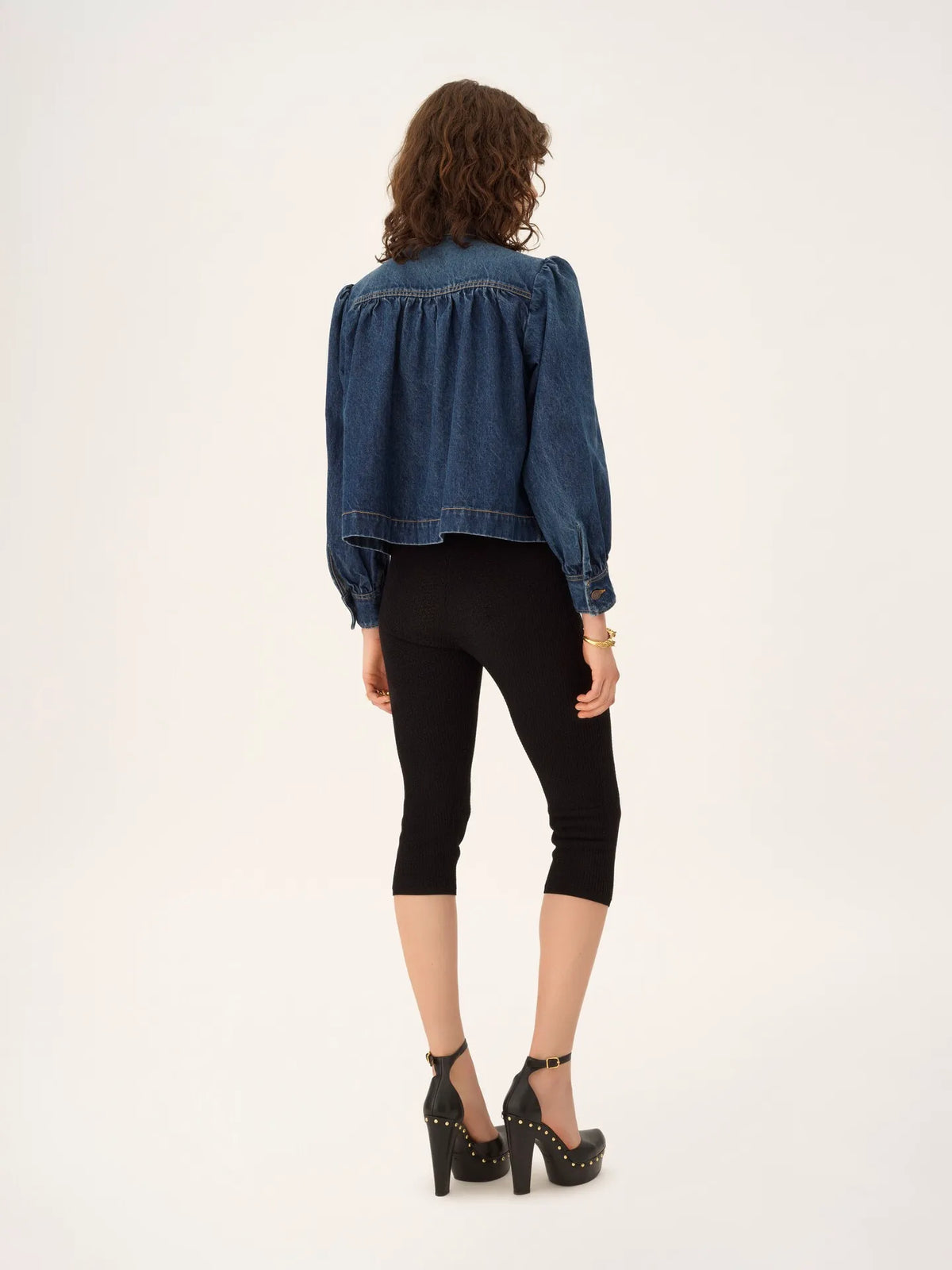 High-neck gathered jacket in denim