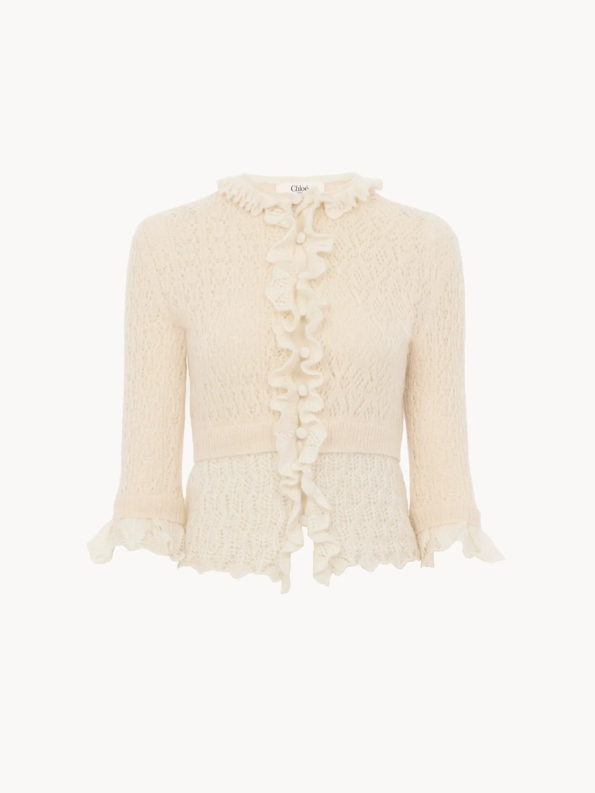 Cropped ruffle sweater in an alpaca wool & silk knit