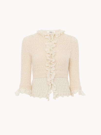 Cropped ruffle sweater in an alpaca wool & silk knit