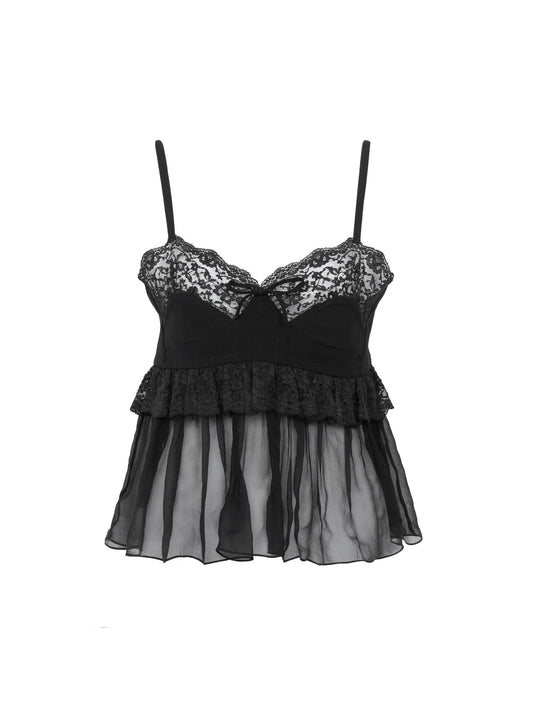 Thin-strap lingerie top in crêpe de chine
