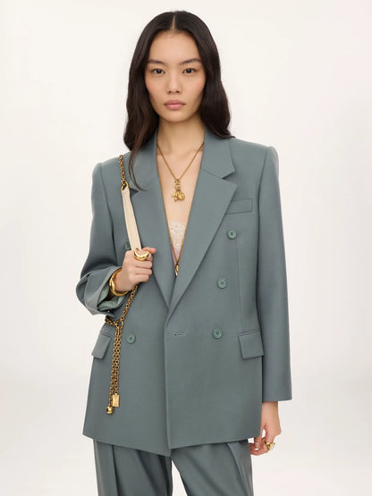 Double-breasted tailored jacket in wool gabardine