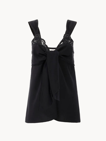 Fluid lingerie top in crêpe de chine & lace