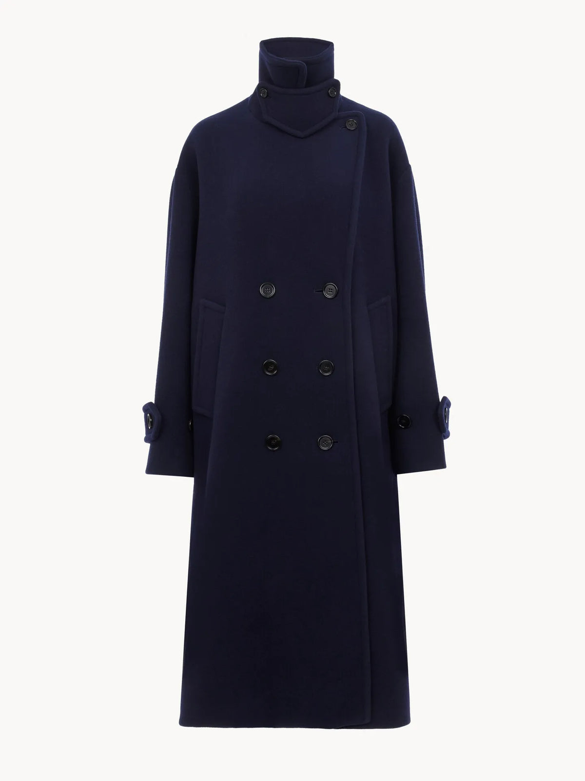 Double-breasted oversized long coat in wool