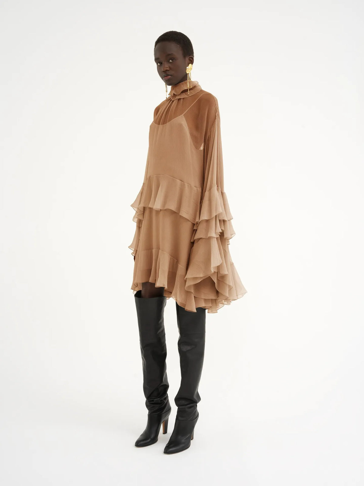 Mini ruffled dress in silk mousseline