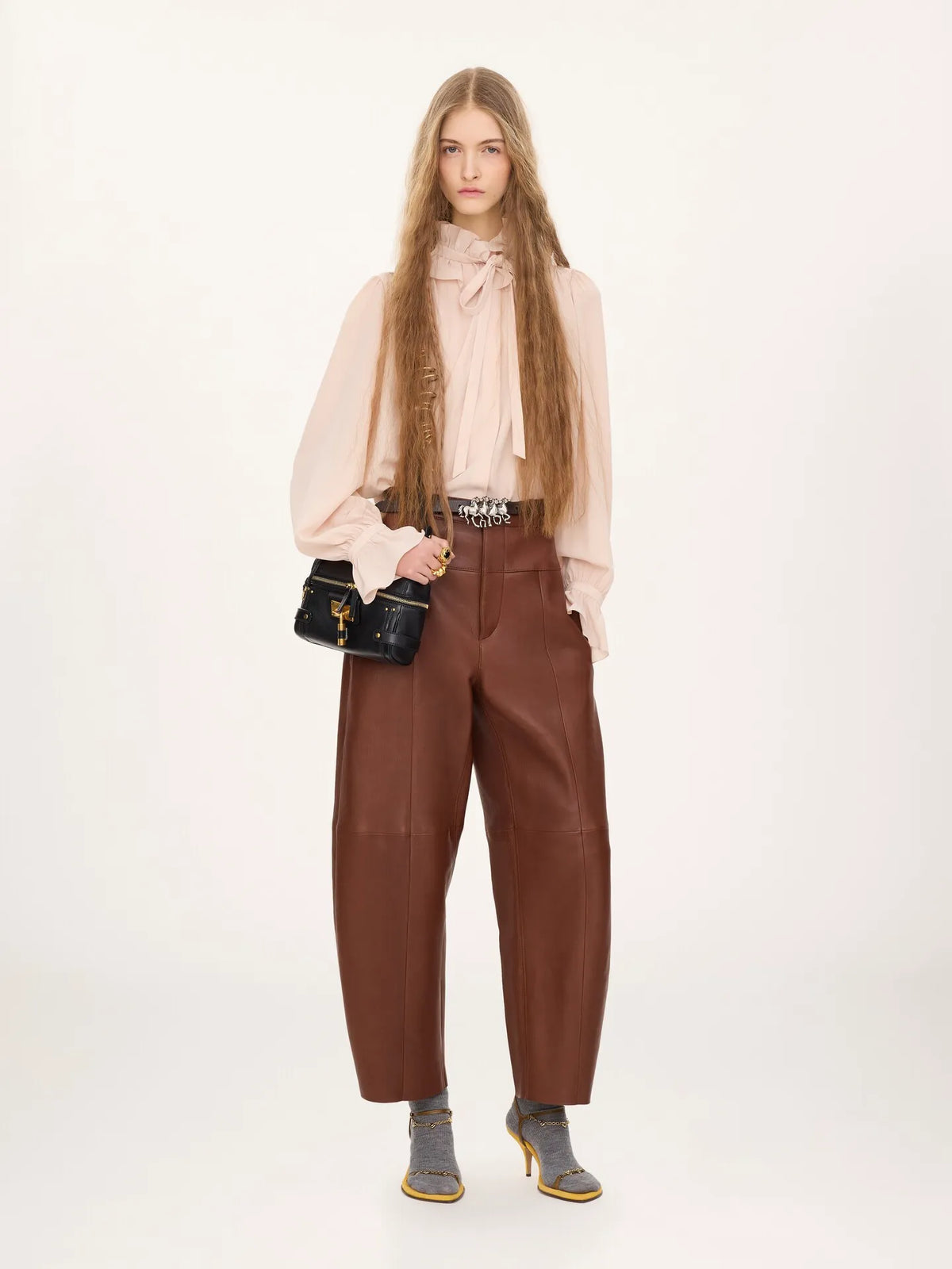 Tie-front ruffled blouse in crêpe de chine