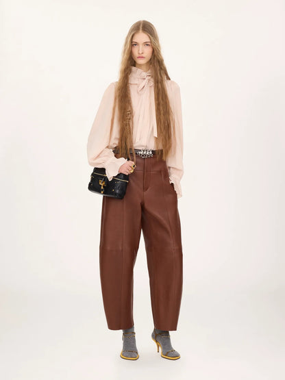 Tie-front ruffled blouse in crêpe de chine