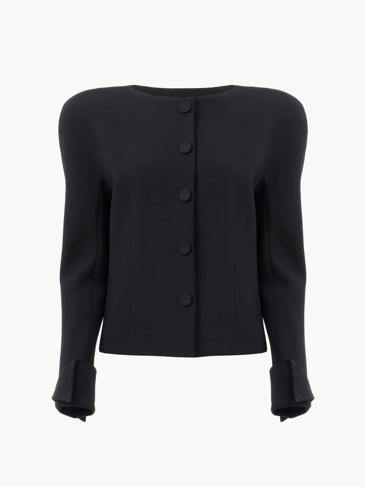 Collarless fitted jacket in wool crêpe