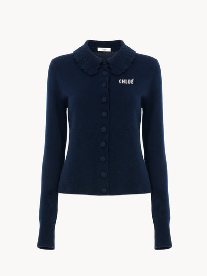 Fitted logo cardigan in a wool knit