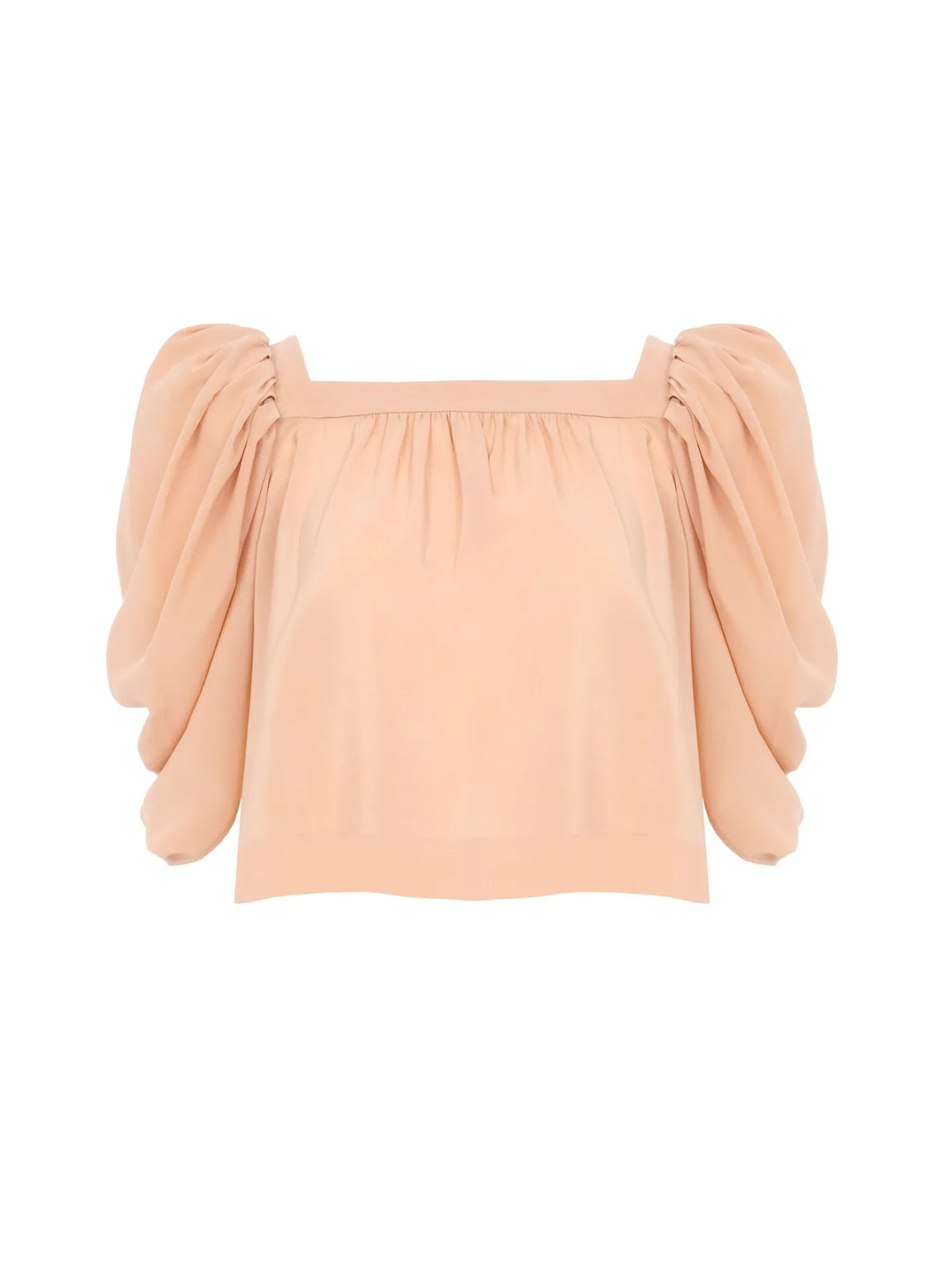 Puff-sleeve pleated top in crêpe de chine