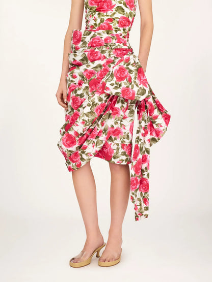 Knee-length wrap skirt in cotton poplin