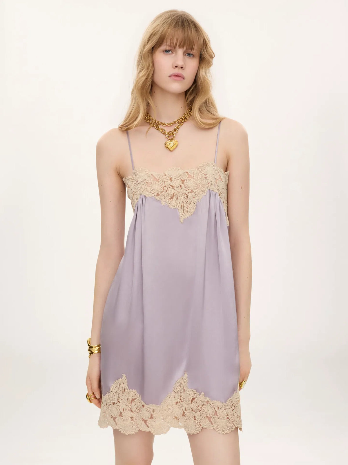 Thin-strap mini dress in washed silk satin