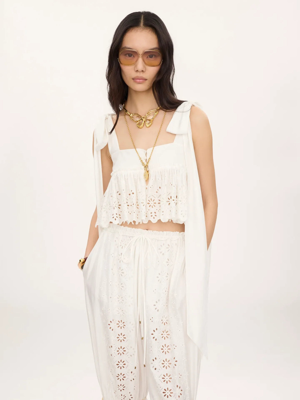 Knotted-strap cropped top in soft cotton