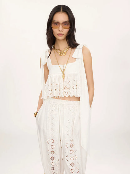 Knotted-strap cropped top in soft cotton