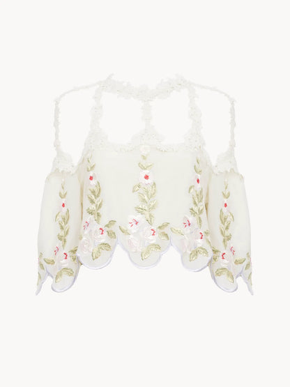Cut-out cropped top in technical taffeta
