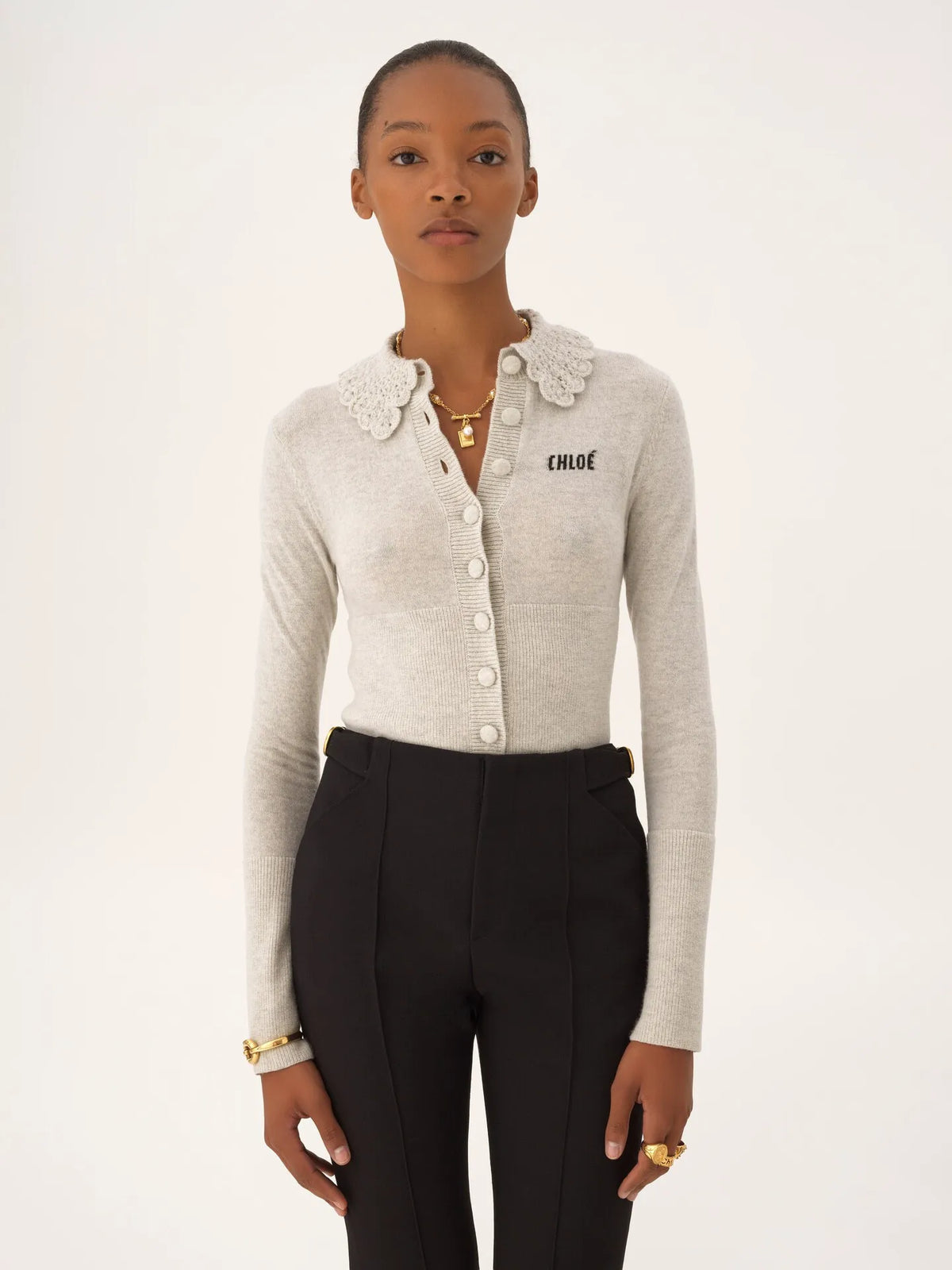 Fitted logo cardigan in a wool knit