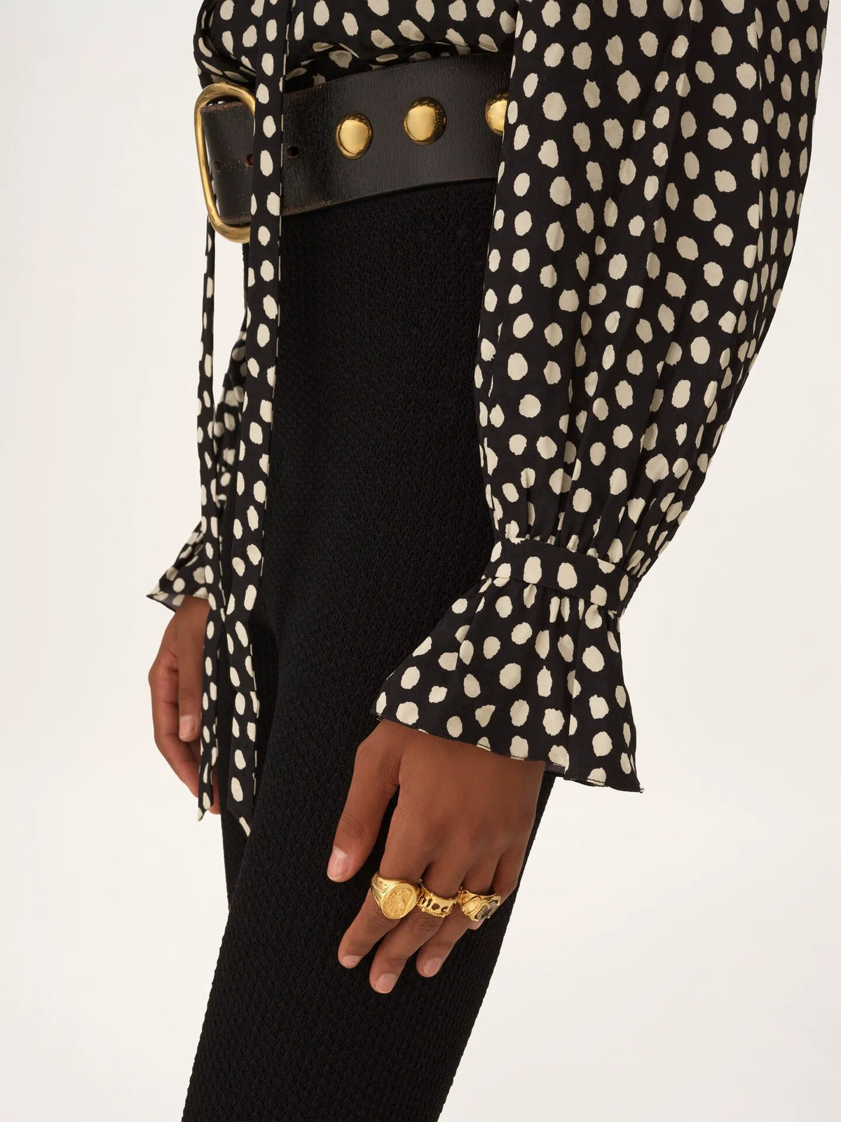 Tie-front ruffled blouse in silk jacquard
