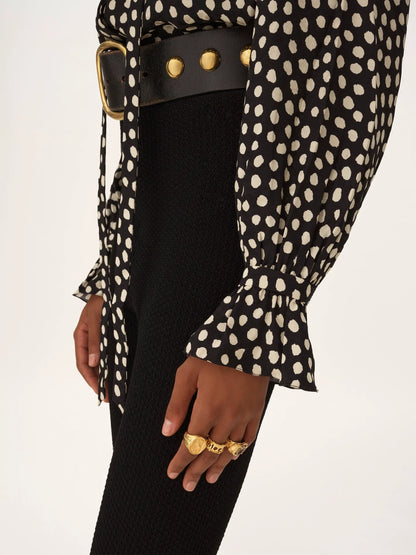 Tie-front ruffled blouse in silk jacquard