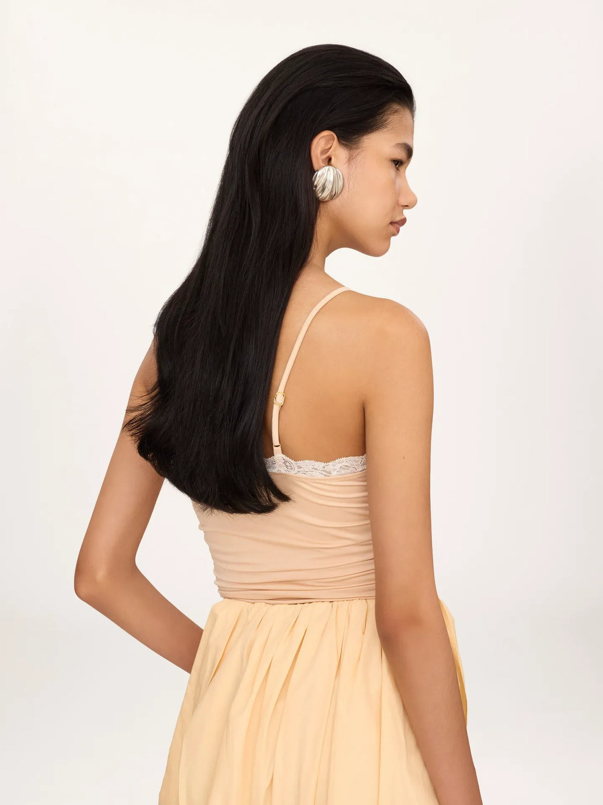 Lace-trimmed ruched bodysuit