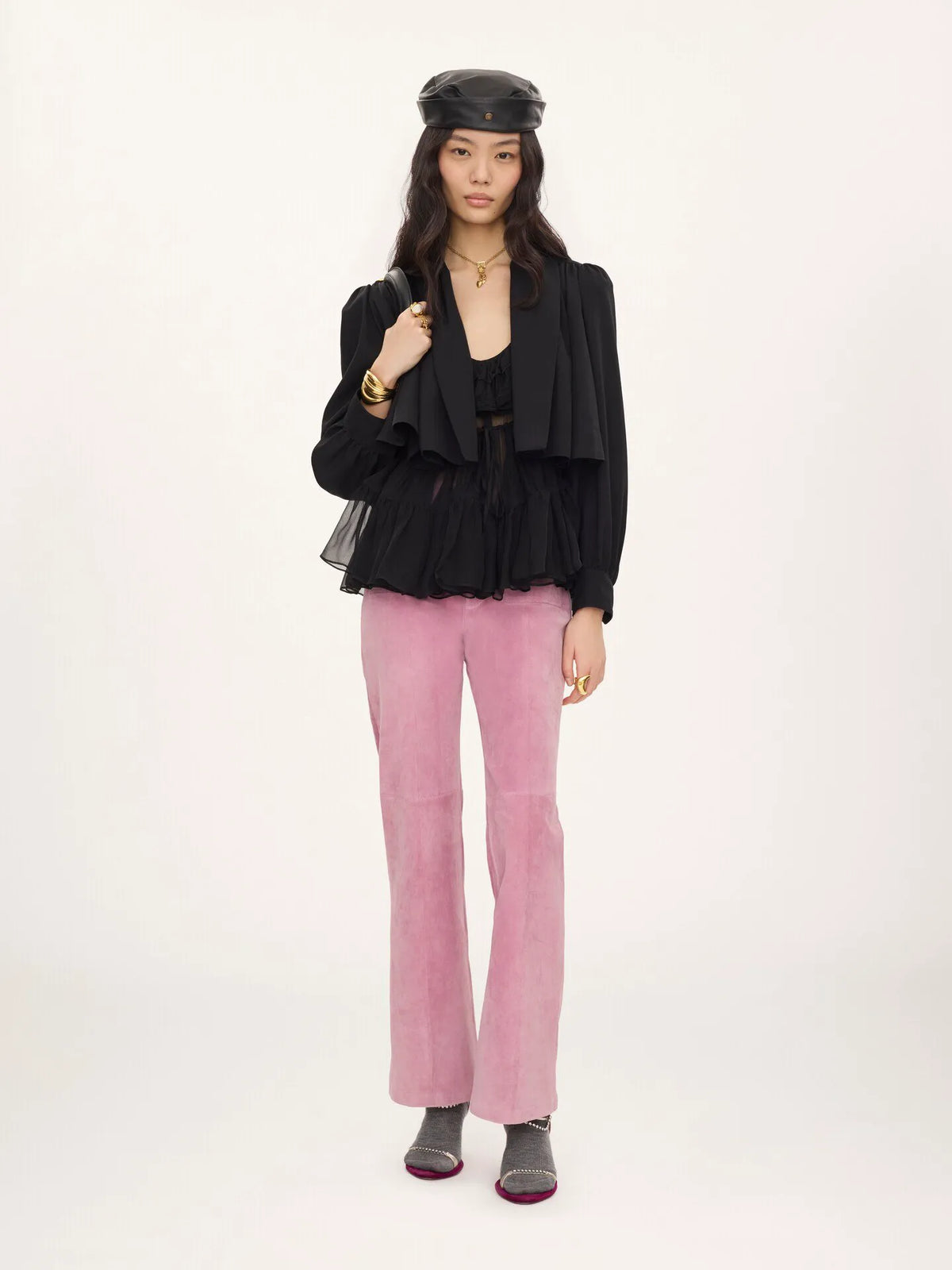 Gathered cropped jacket in washed viscose faille