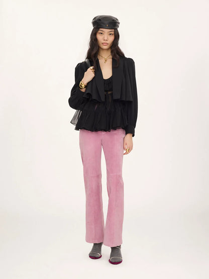 Gathered cropped jacket in washed viscose faille