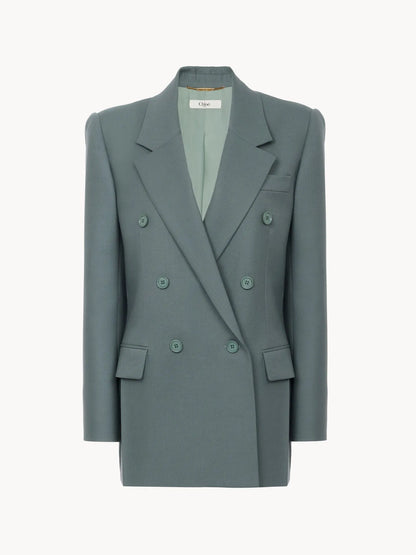 Double-breasted tailored jacket in wool gabardine