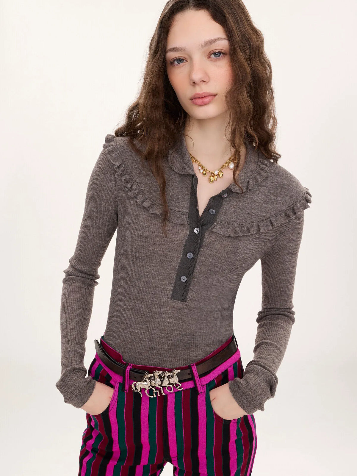 Fitted Henley shirt in a superfine wool knit