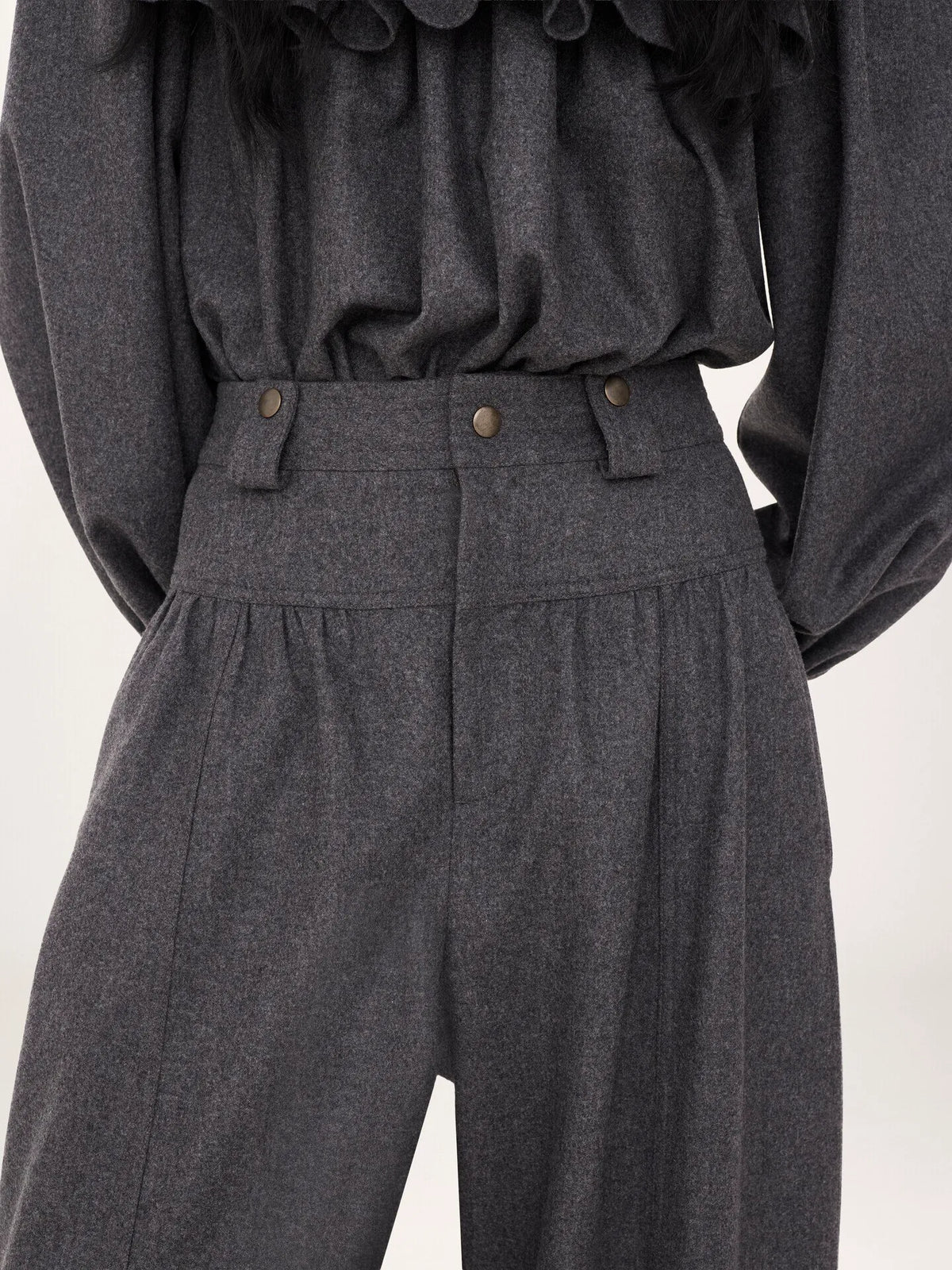 High-rise barrel pants in wool & cashmere flannel