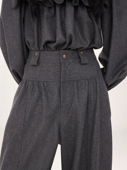 High-rise barrel pants in wool & cashmere flannel