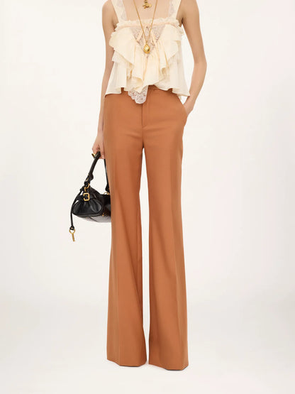 High-rise flared pants in wool gabardine