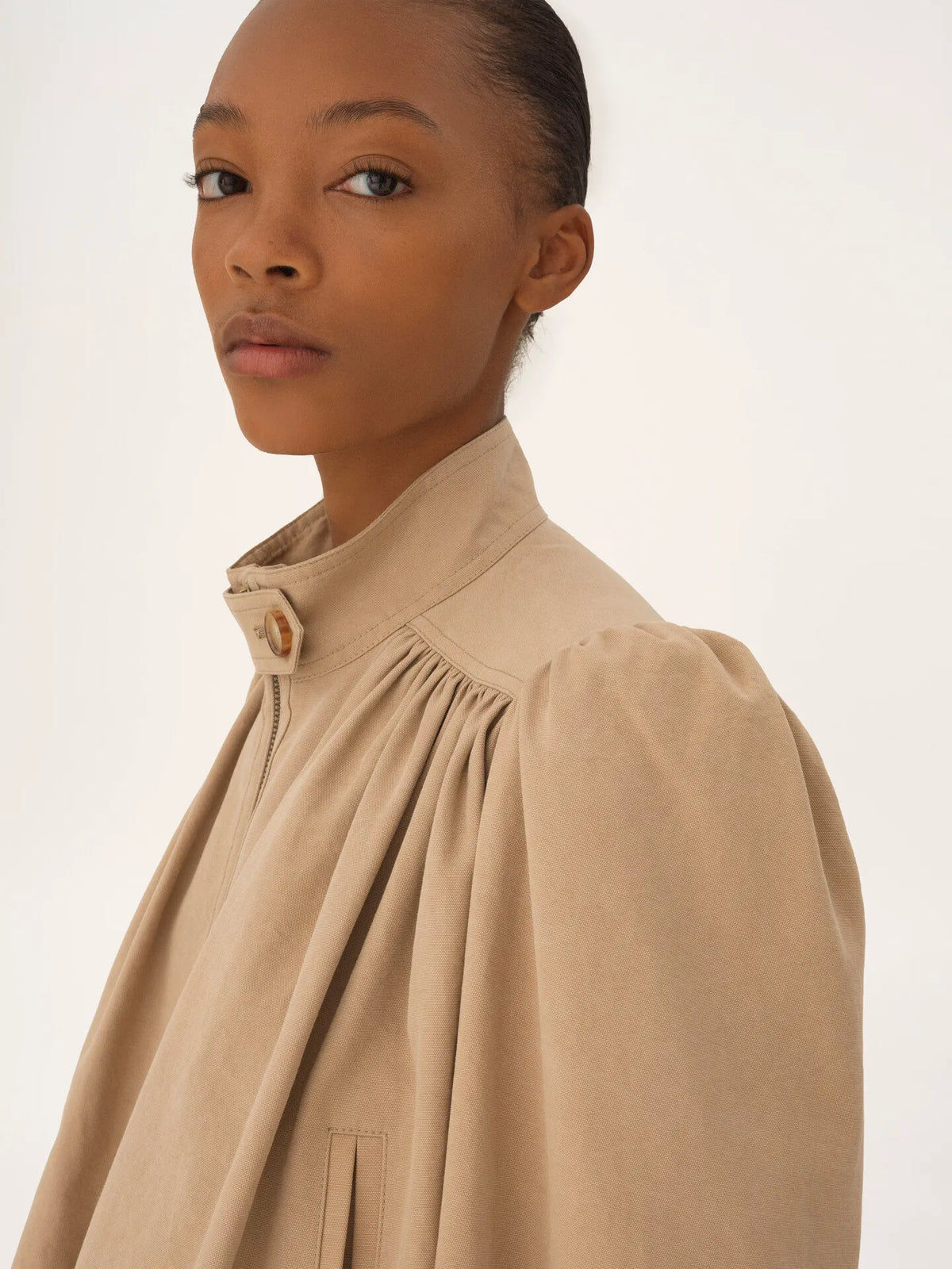 Gathered boule jacket in cotton canvas