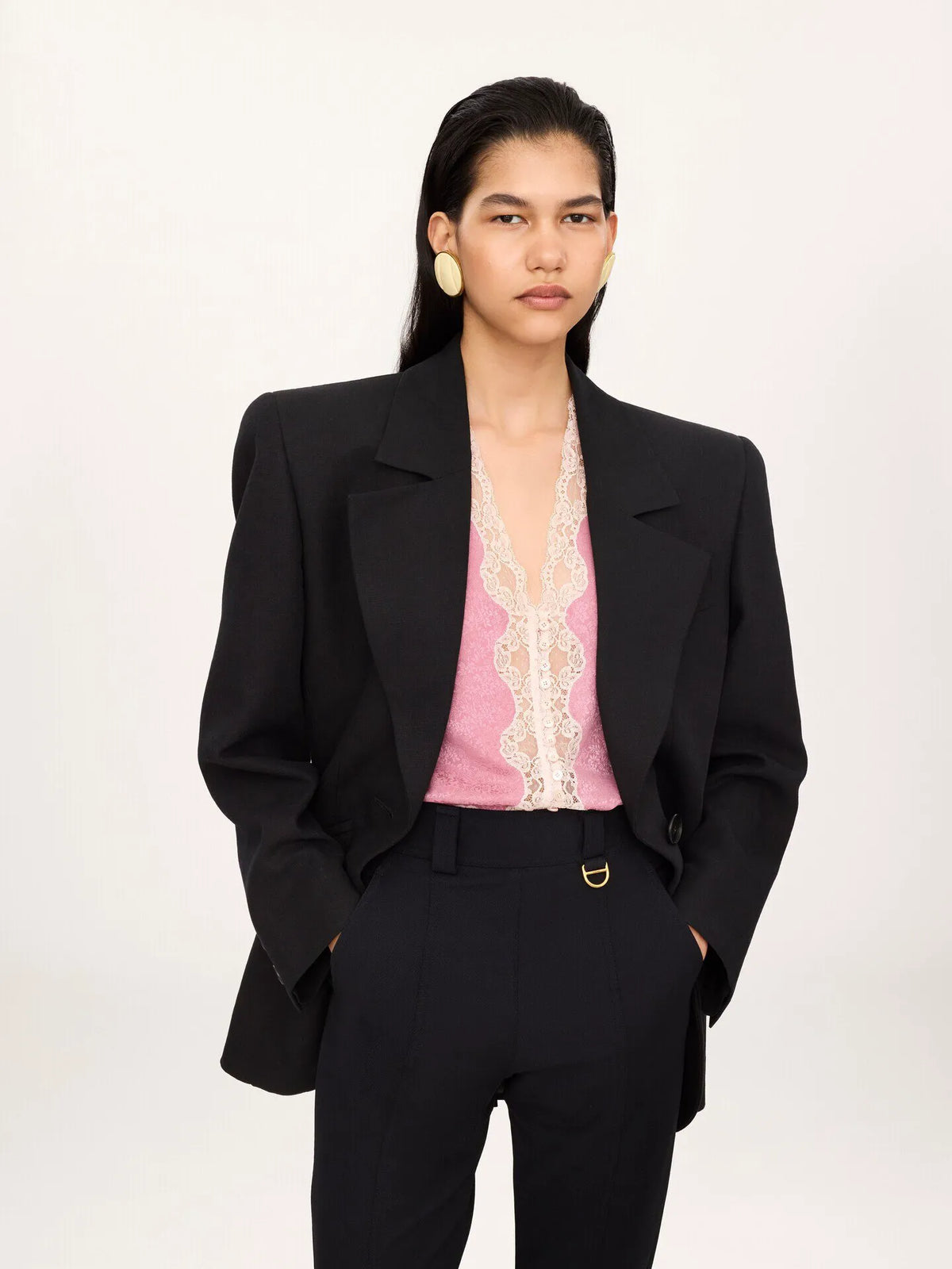 Oversized tailored jacket in linen crêpe