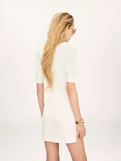 Fitted Henley mini dress in cotton jersey