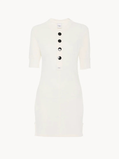 Fitted Henley mini dress in cotton jersey