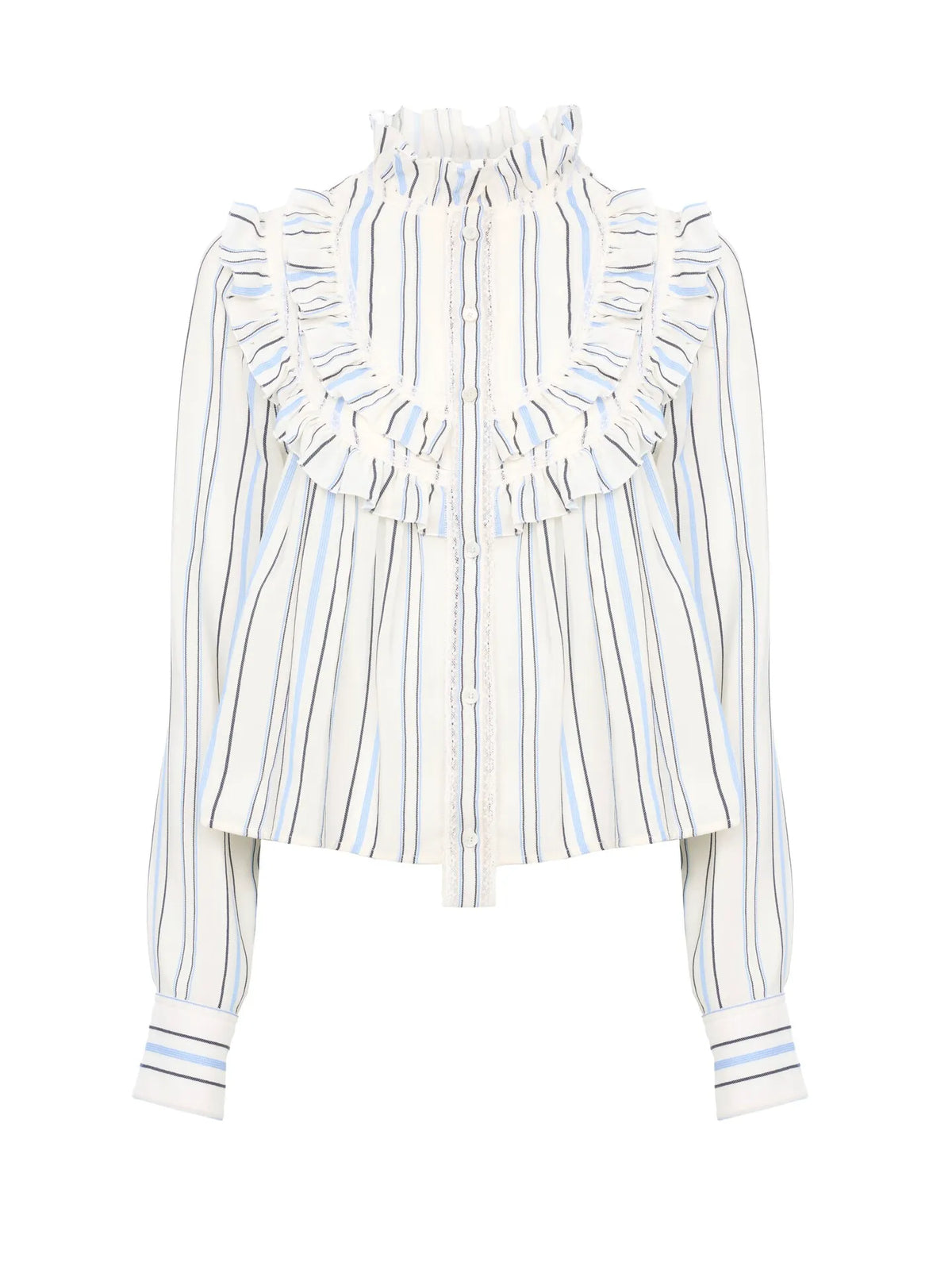 Ruffled blouse in silk jacquard & lace