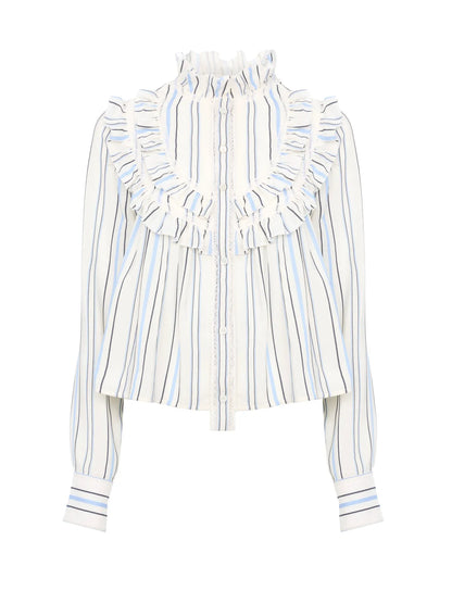 Ruffled blouse in silk jacquard & lace