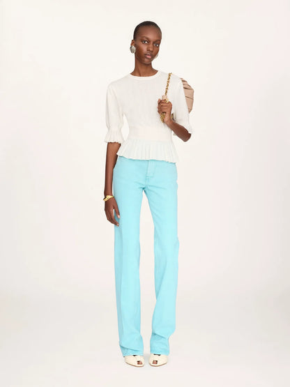 Cropped ruffle sweater in a wool knit