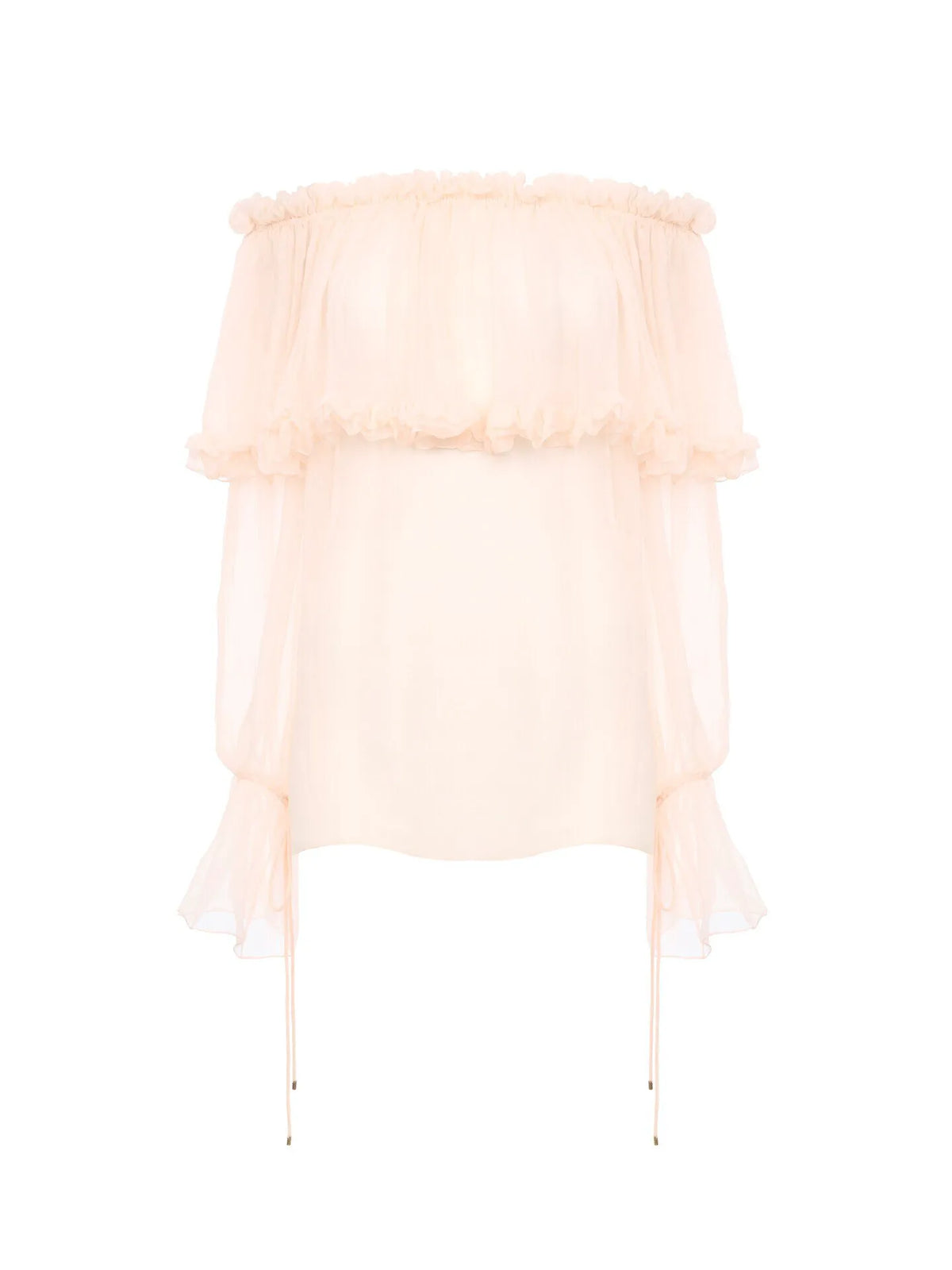 Off-the-shoulder puff-sleeve top in silk mousseline