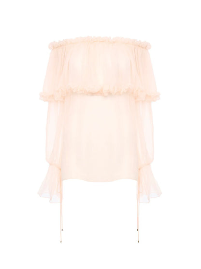 Off-the-shoulder puff-sleeve top in silk mousseline