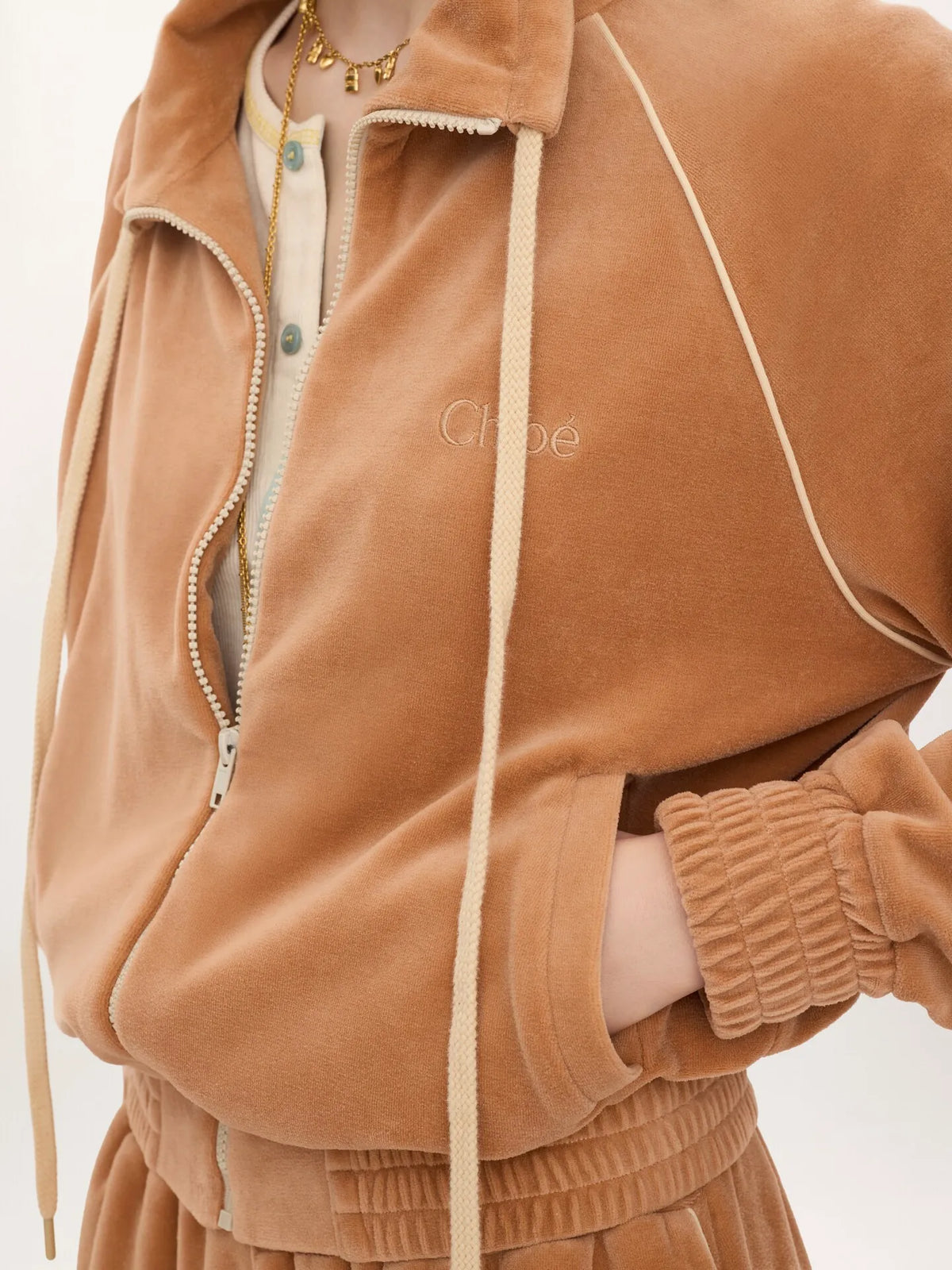 High-neck logo tracksuit jacket in velvet