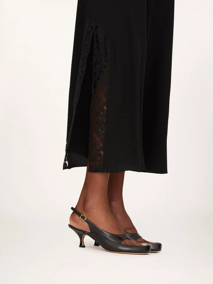 Long lingerie dress in crêpe de chine & lace