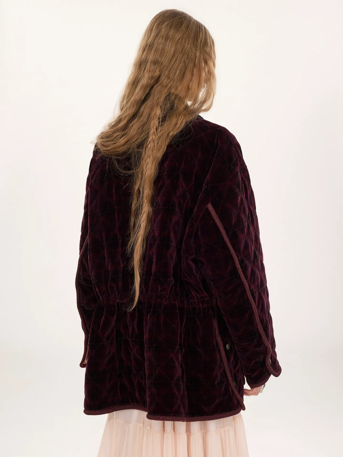 Padded short coat in check cotton