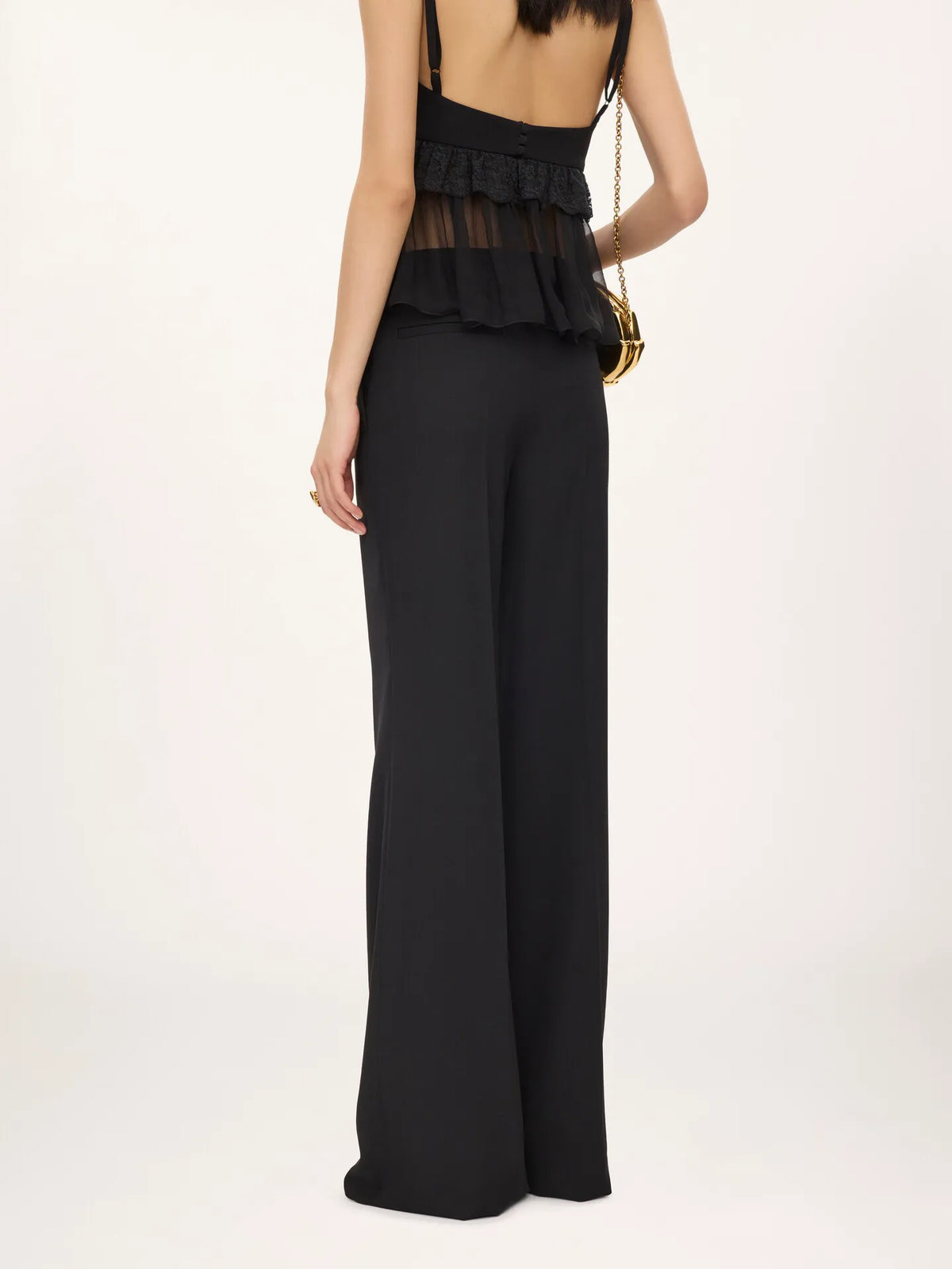 High-rise flared pants in wool grain de poudre