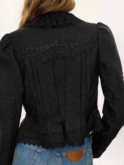 Fitted jacket in silk-blend jacquard & lace