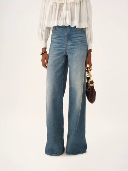 High-rise wide-leg jeans in denim